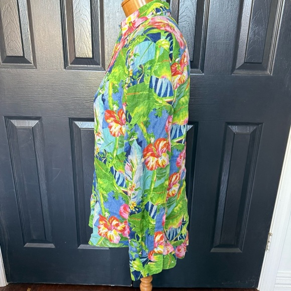 Ralph Lauren Karrie Floral Linen Shirt color multi green size S - Picture 9 of 13